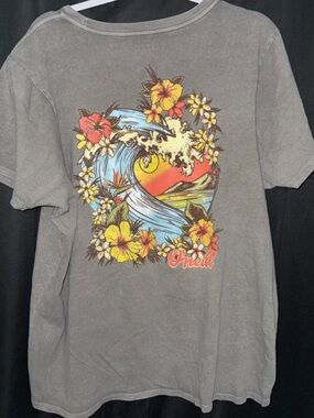 O'Neill Gray Short Sleeve Tee with Tropical Wave Graphic